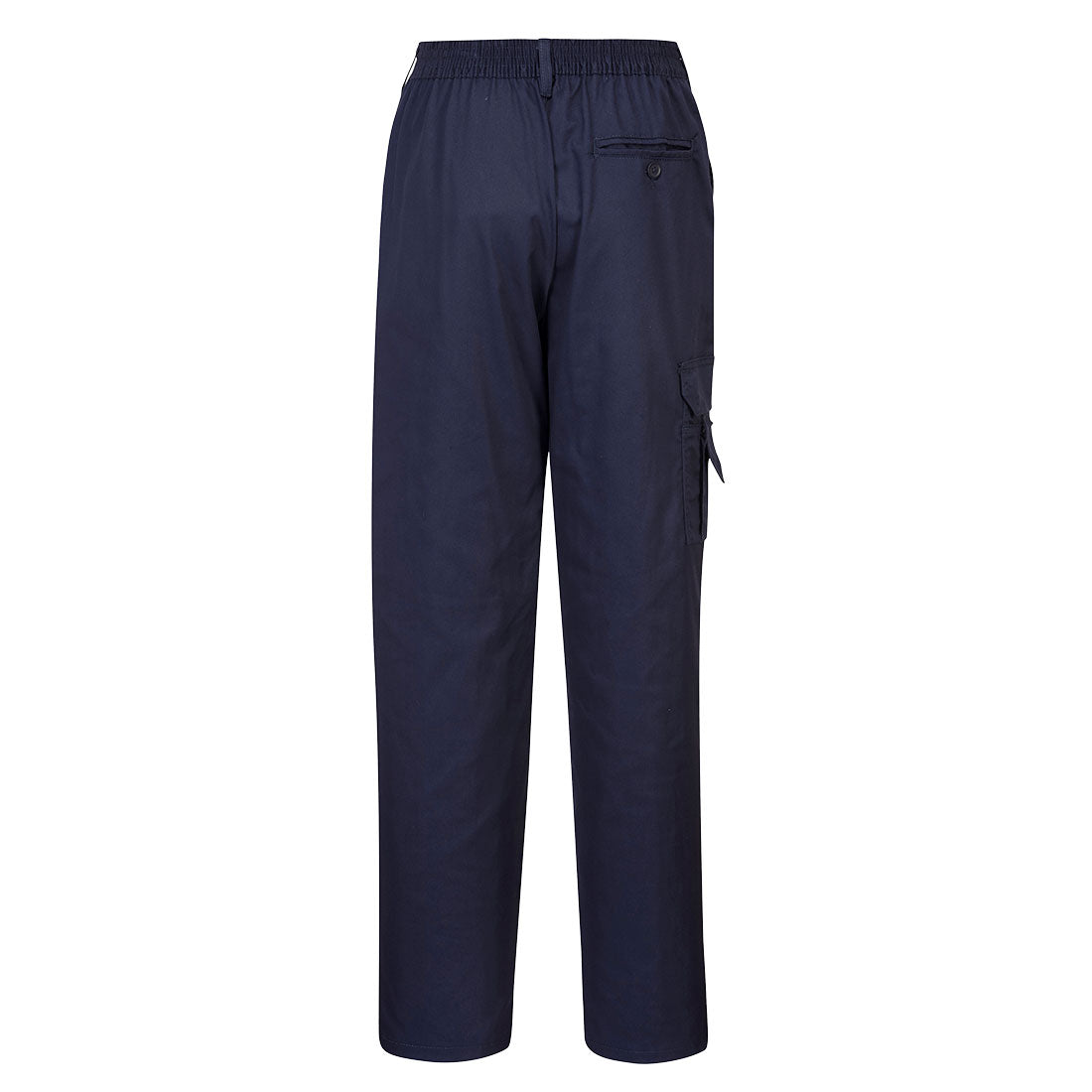 Dunkelblaue Damen-Bundhose mit Rücktasche und Taschenlasche links