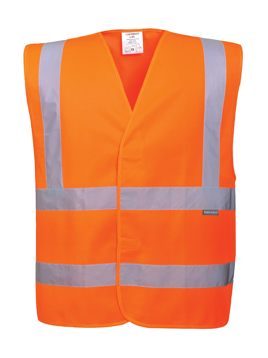Portwest Warnschutzweste C470, orange mit reflektierenden Streifen, Front-Reißverschluss