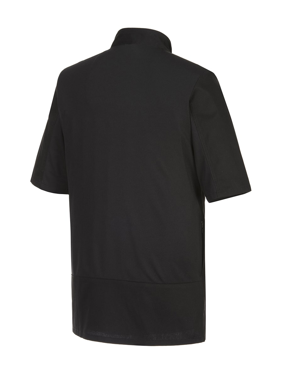 Portwest Surrey Kochjacke kurzarm Schwarz mit Stehkragen und glatter Rückansicht