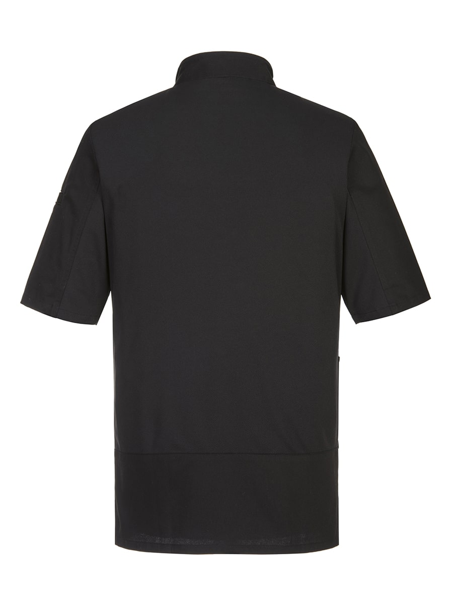 Portwest Surrey Kochjacke kurzarm Schwarz Rückseite mit geradem Saum