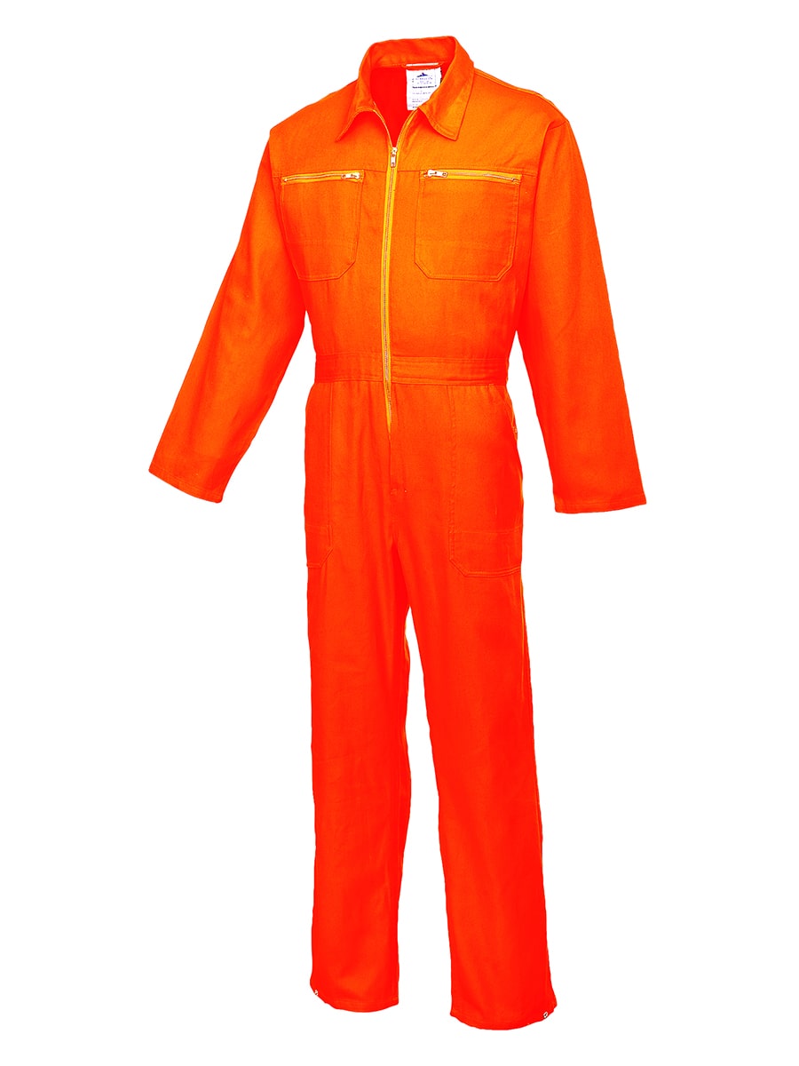 Portwest C811 Baumwoll-Overall in leuchtend orange, mit Frontreißverschluss und Taschen