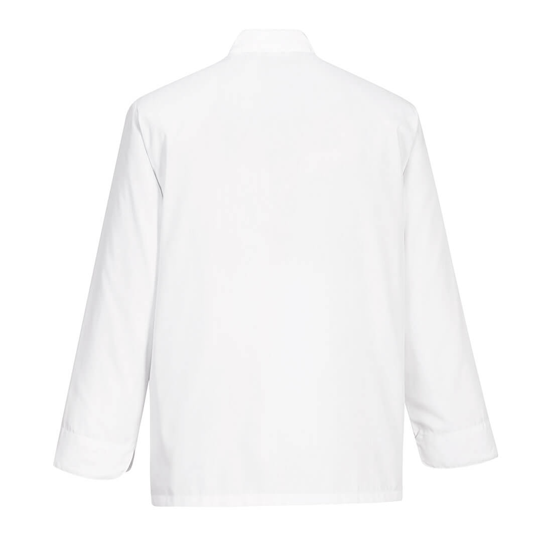 Weiße Kochjacke mit Stehkragen, Rückansicht