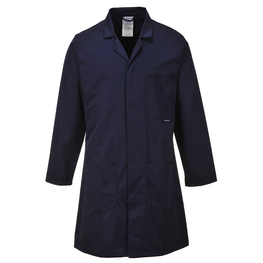 Bar-Schürze PW C852-02, dunkelblaue Arbeitsjacke mit Umlegekragen und Brusttasche