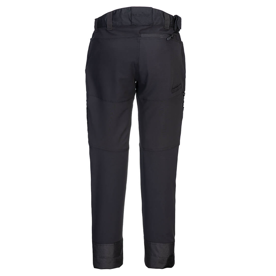 Schwarze Funktionsbundhose mit seitlichen Taschen und elastischem Bund, hinten