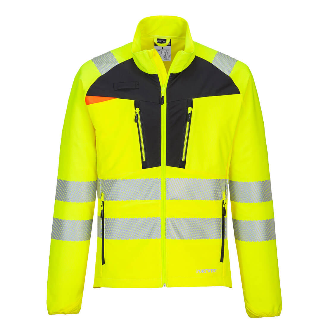 Warnschutz-Arbeitsjacke gelb-schwarz mit Reißverschluss, reflektierenden Streifen und Brusttaschen