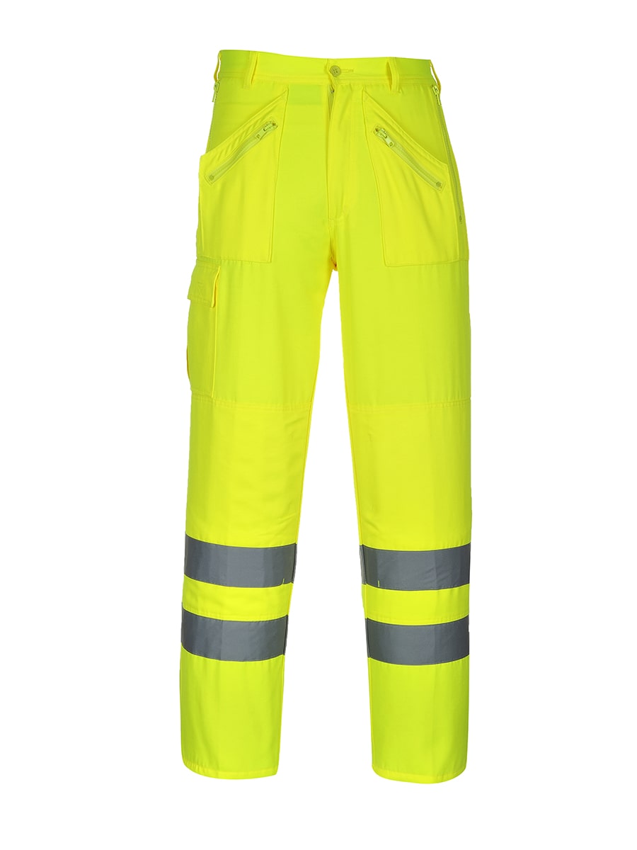 Portwest Warnschutzhose gelb mit Reflexstreifen, geradem Bein und Knopfverschluss