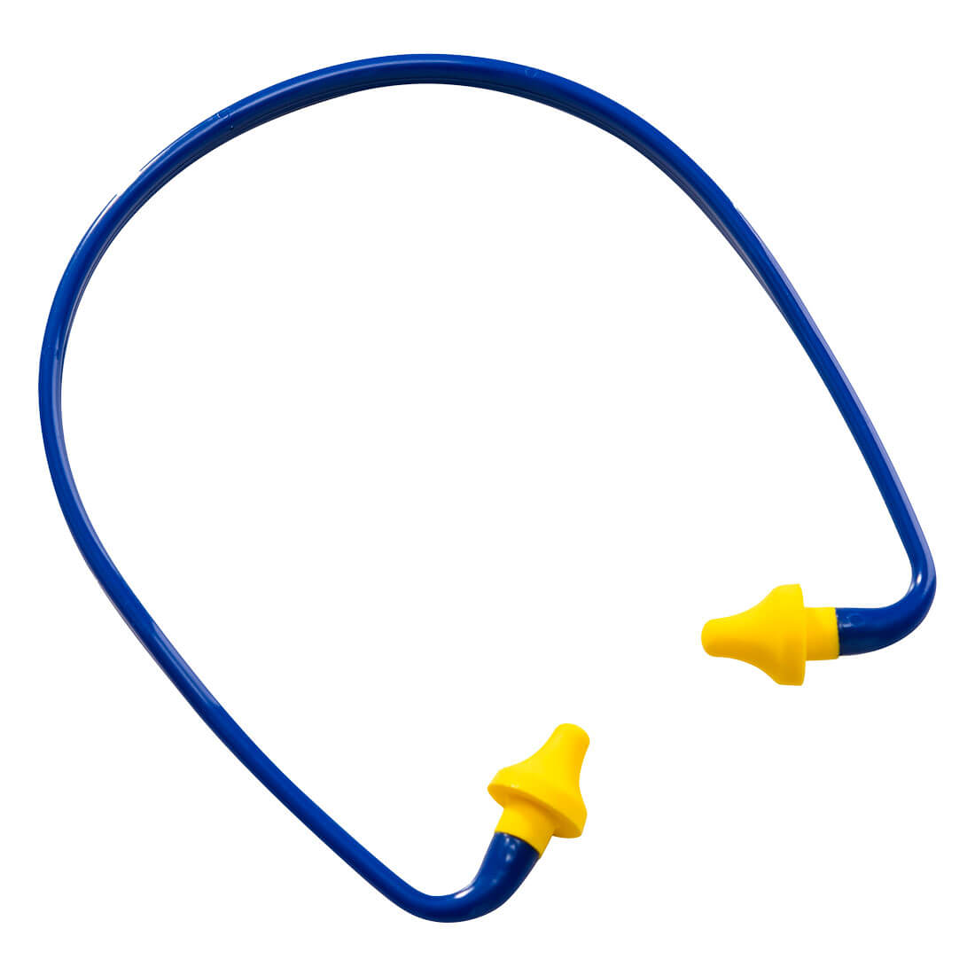 Gehörschutzstöpsel mit gelbem Einsatz und blauem Band