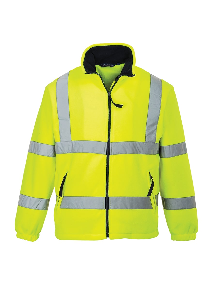 Warnschutz-Fleecejacke in Neon-Gelb mit durchgehendem Reißverschluss und Reflexstreifen