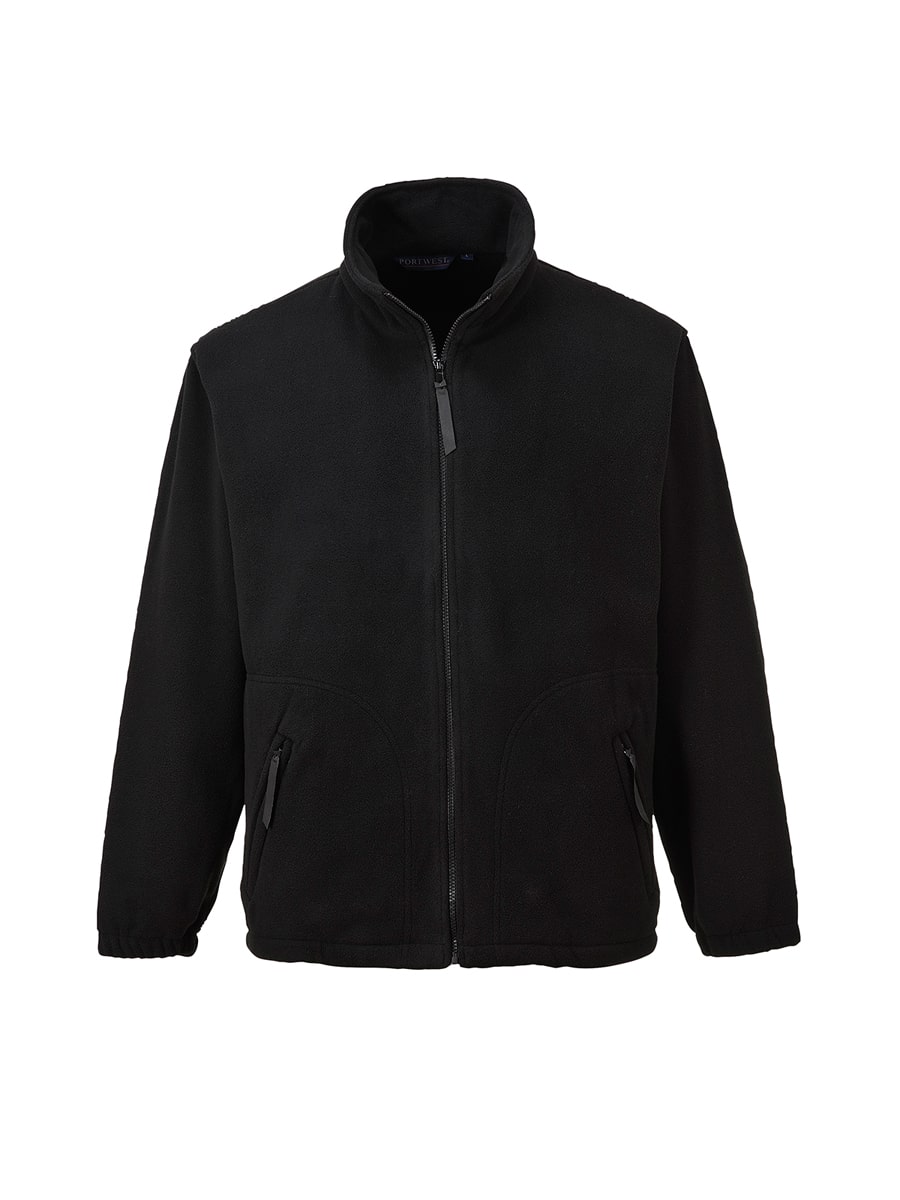 Warme Fleecejacke mit durchgehendem Reißverschluss und Stehkragen, schwarz