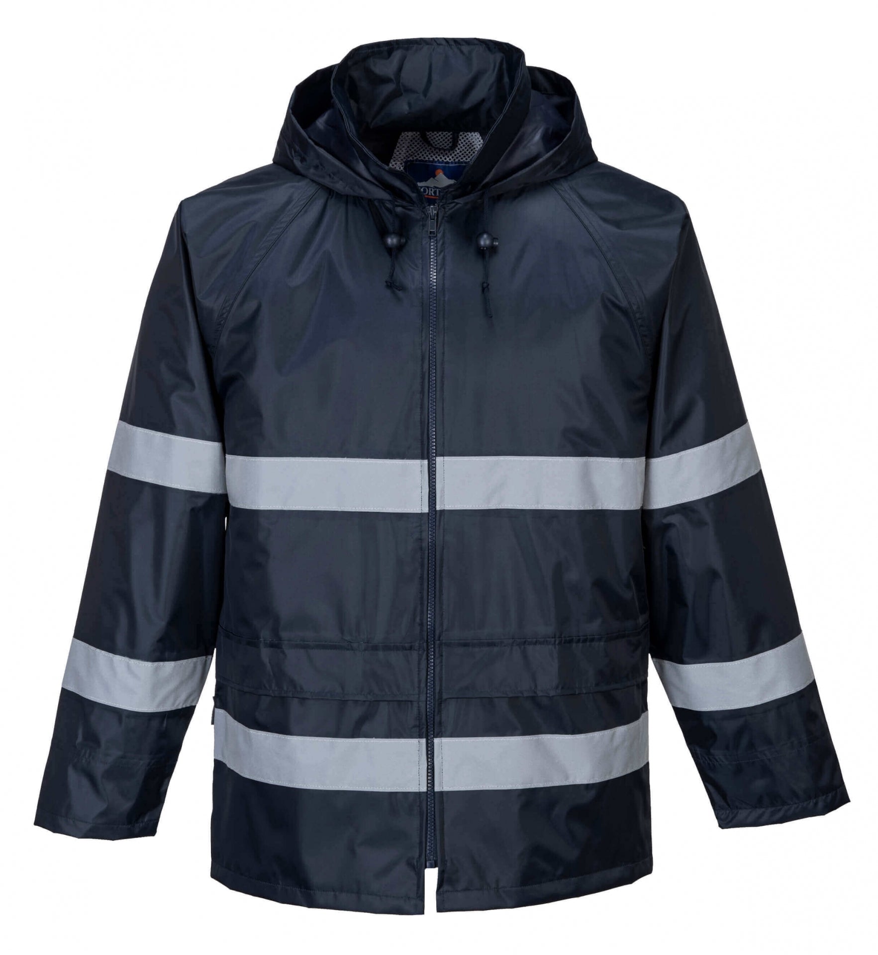 Portwest Iona Regenjacke mit Kapuze, dunkelblau, reflektierende Streifen