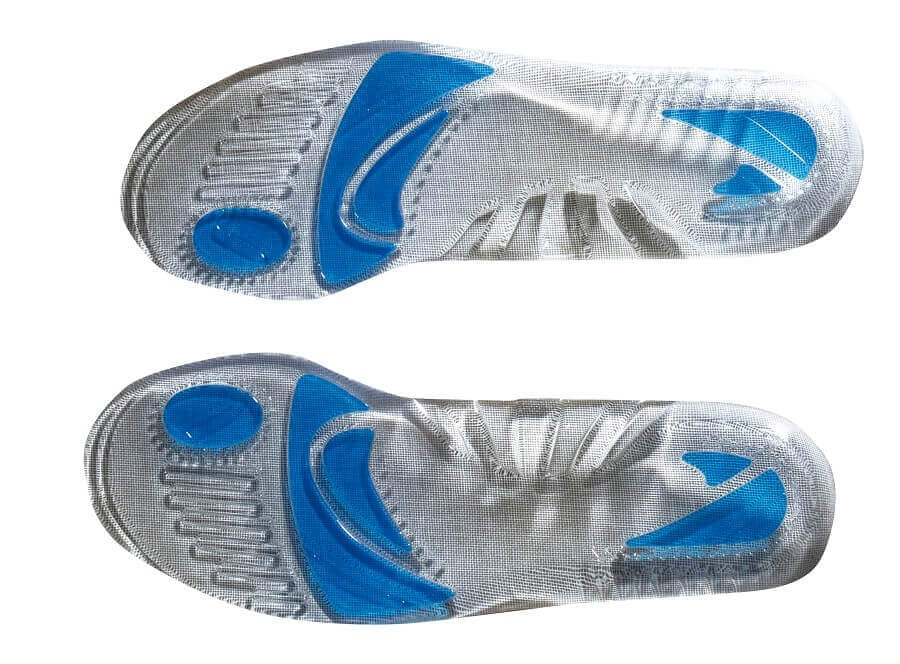 Gel-gepolsterte Einlegesohlen, silbergrau, blaue Gelzonen, Paar von oben