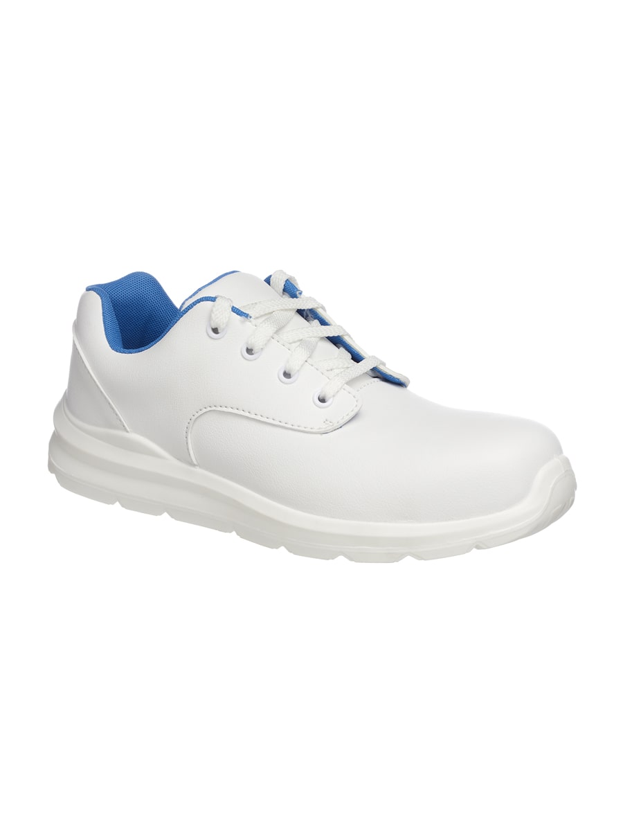 Schnürschuh mit schmalem Rand, weißem Obermaterial und blauem Innenfutter
