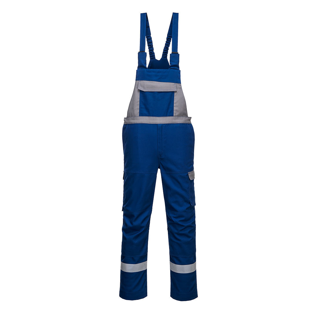 Bizflame Ultra Latzhose, zweifarbig blau/grau mit reflektierenden Streifen und Trägern