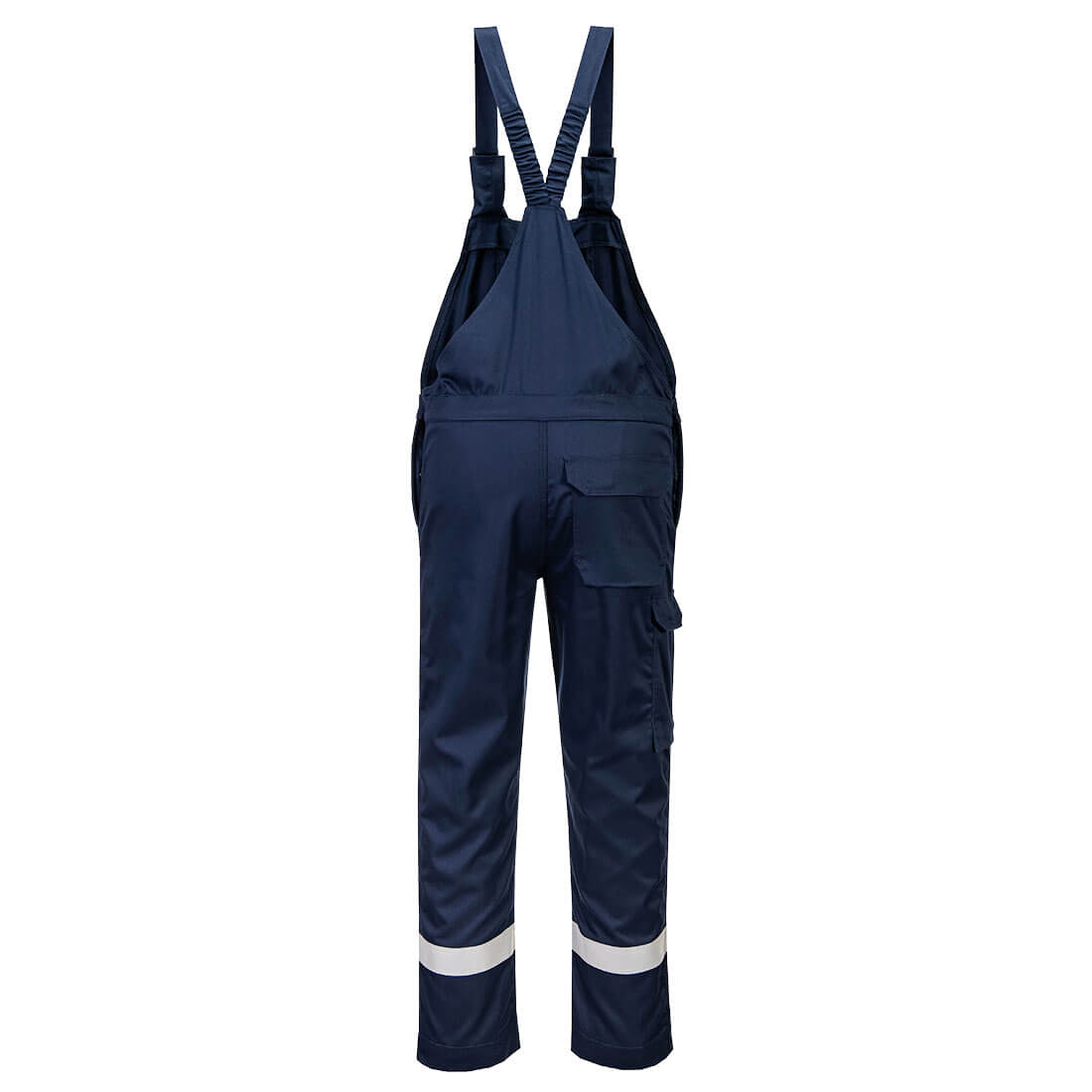 Flammhemmende Latzhose dunkelblau mit Brustlatz, Vordertaschen und reflektierenden Streifen