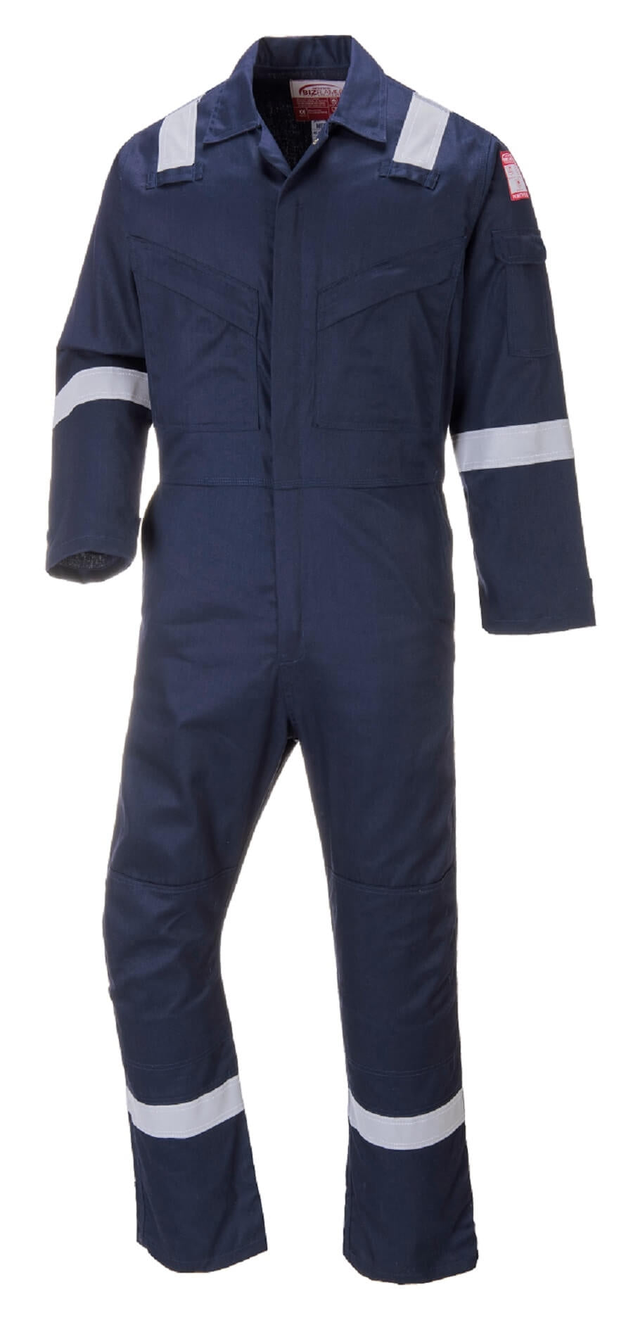 Flammhemmender antistatischer Overall (dunkelblau) mit reflektierenden Streifen, langarm