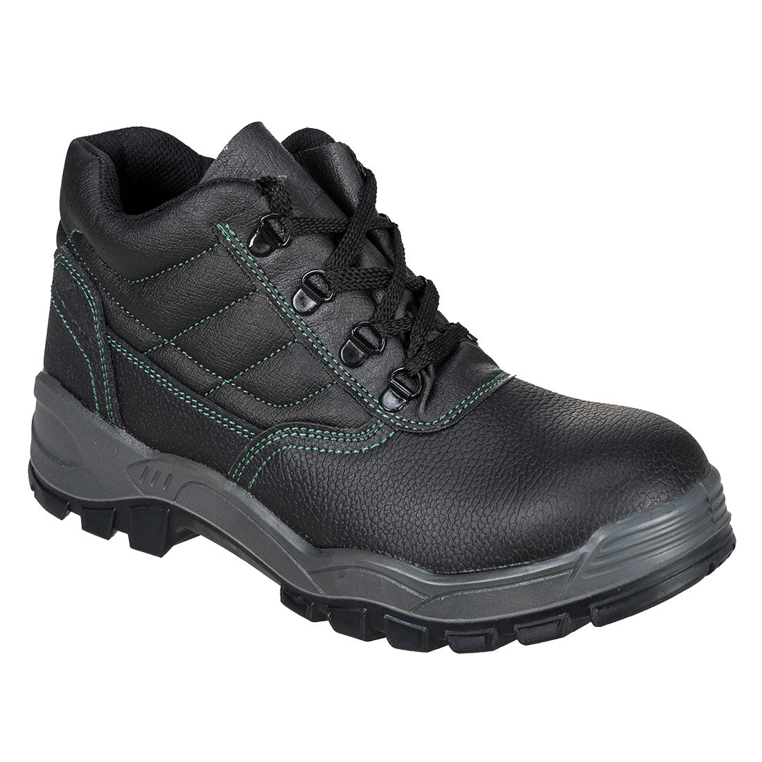 Steelite Sicherheitsstiefel S1 aus schwarzem Leder mit Schnürung und Ziernähten in Petrol
