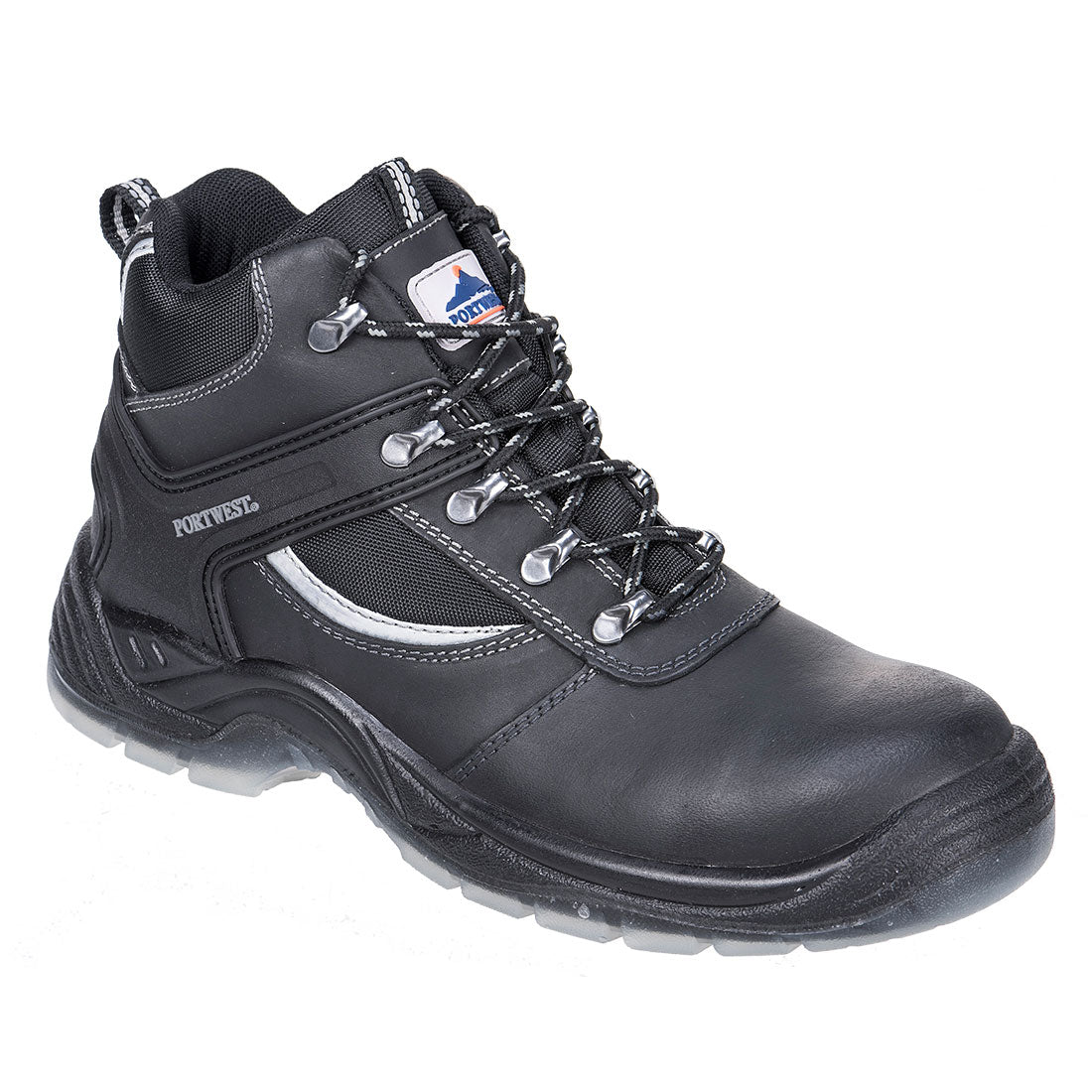 Schwarzer Schnürstiefel mit profilierter Sohle und gepolstertem Schaft, grauen Akzenten