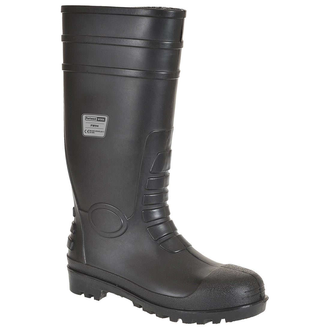 Sicherheitsgummistiefel schwarz, hoher Schaft mit Profilsohle