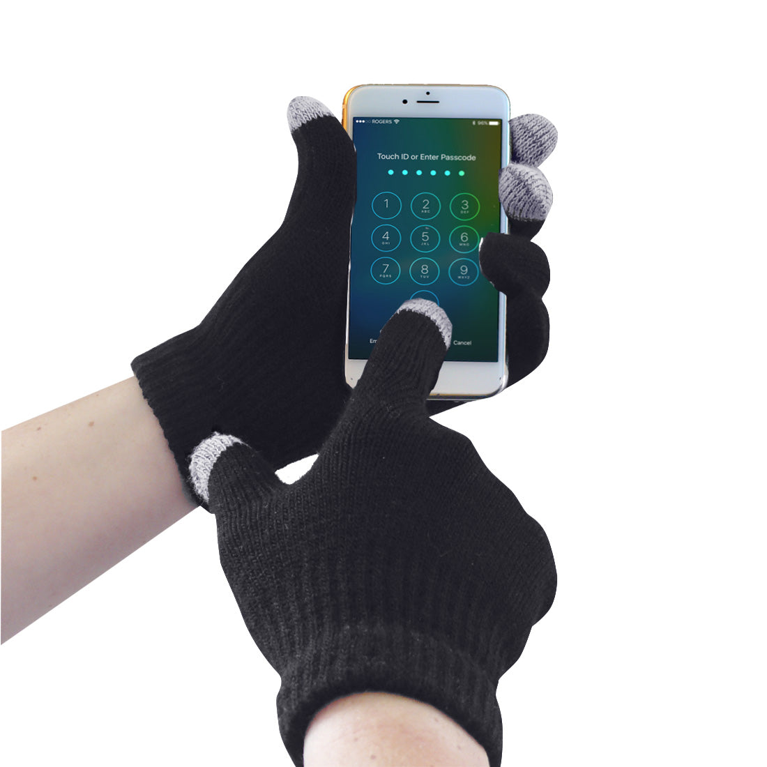 Touchscreen Strick-Handschuhe in dunkelgrau/schwarz mit Zierstreifen am Handgelenk