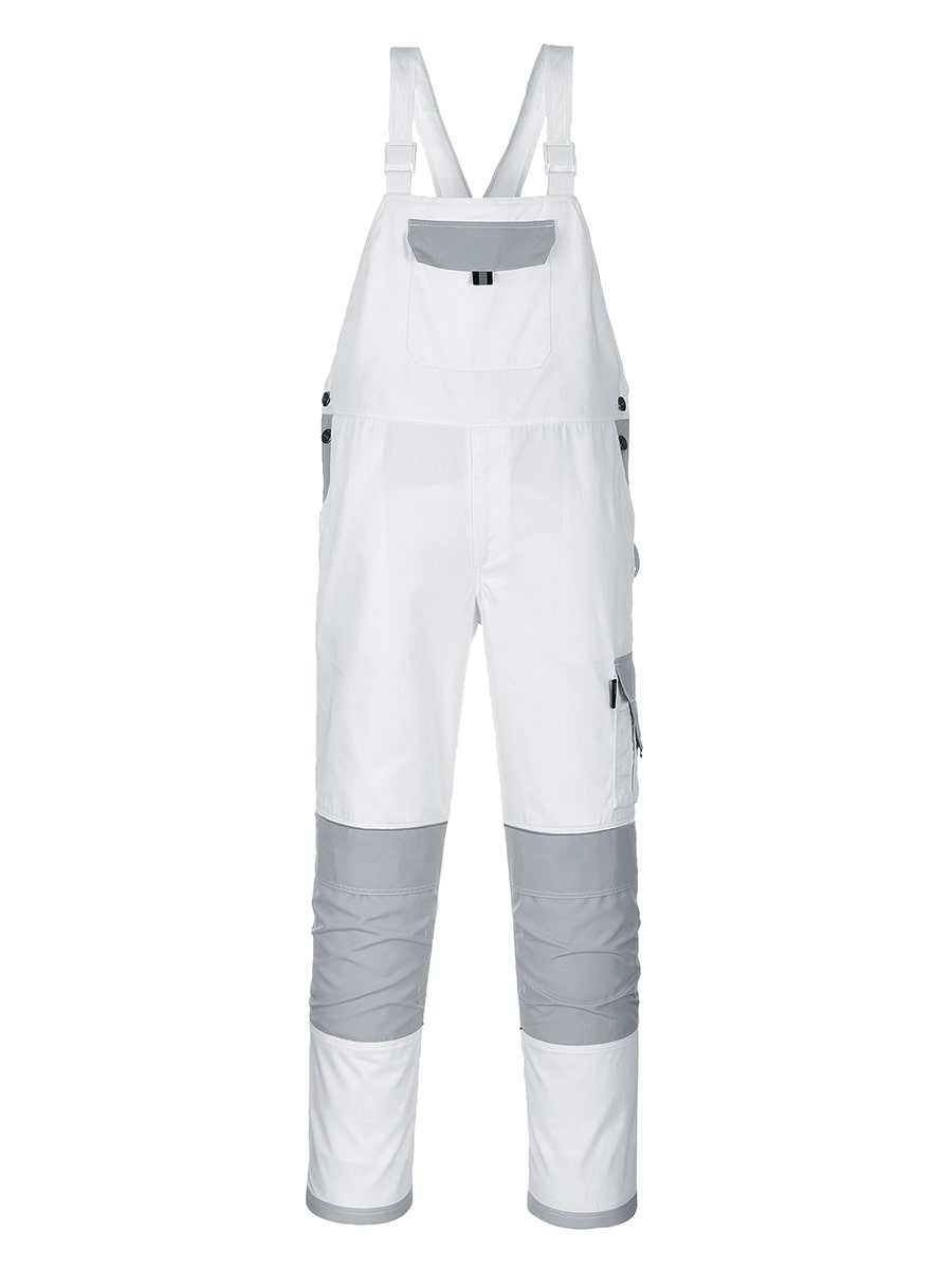 Portwest Latzhose Painters Pro KS56 in Weiß/Grau, mit Latz und Hosentaschen