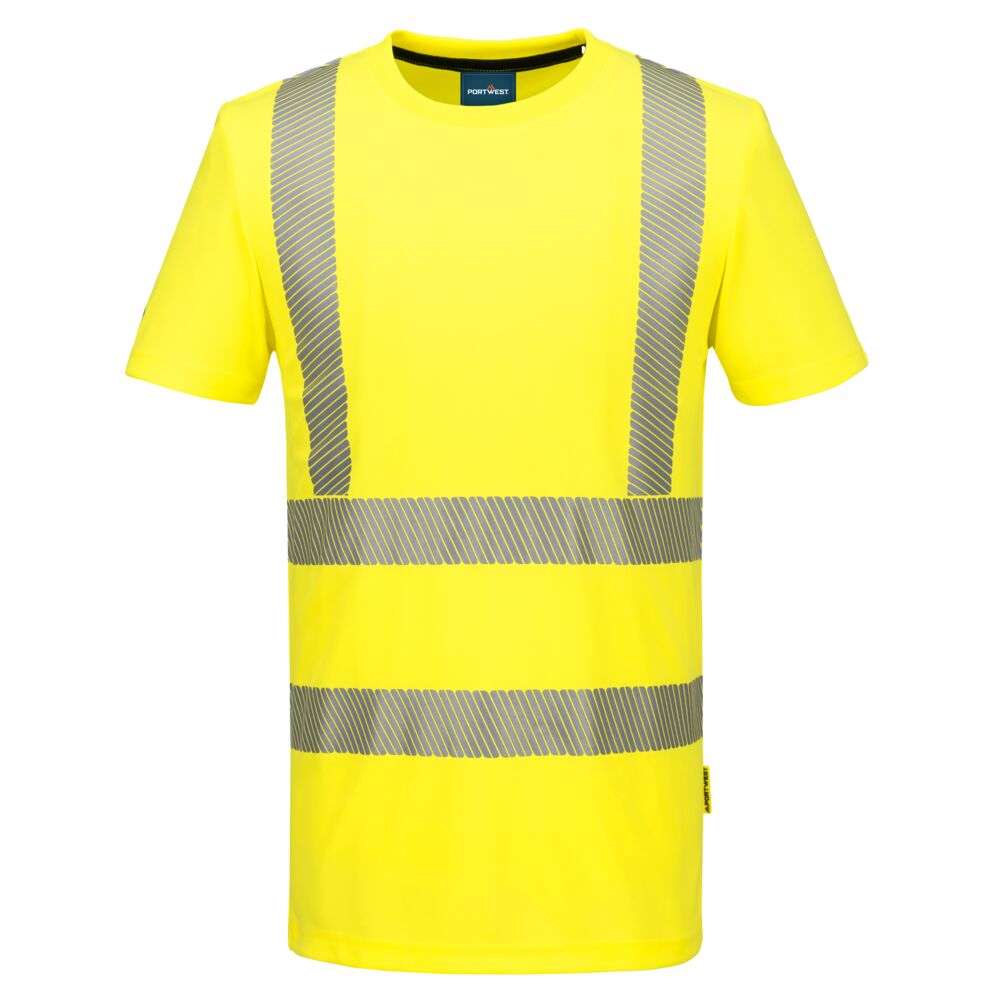 Neon-gelbes Sport-T-Shirt, kurzarm, mit reflektierenden Streifen vorn