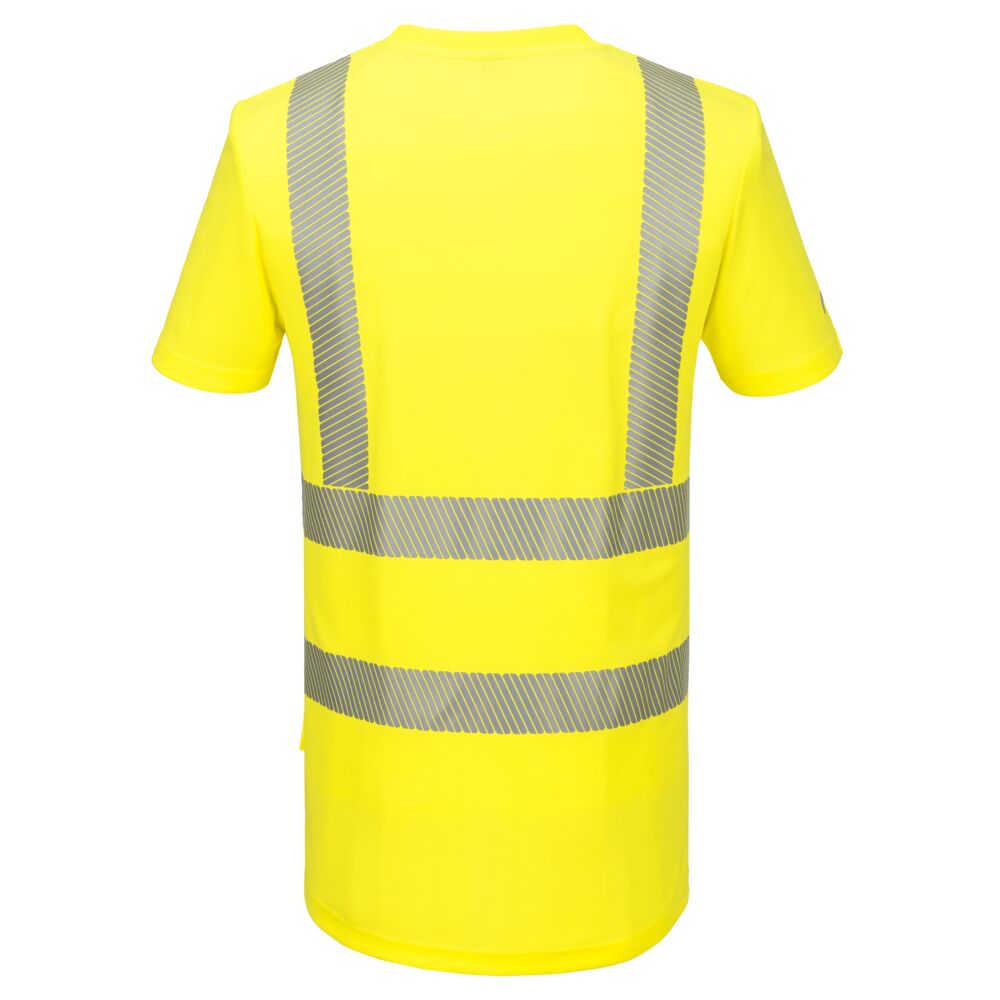 Neon-gelbes Sport-T-Shirt, kurzarm, mit reflektierenden Streifen hinten