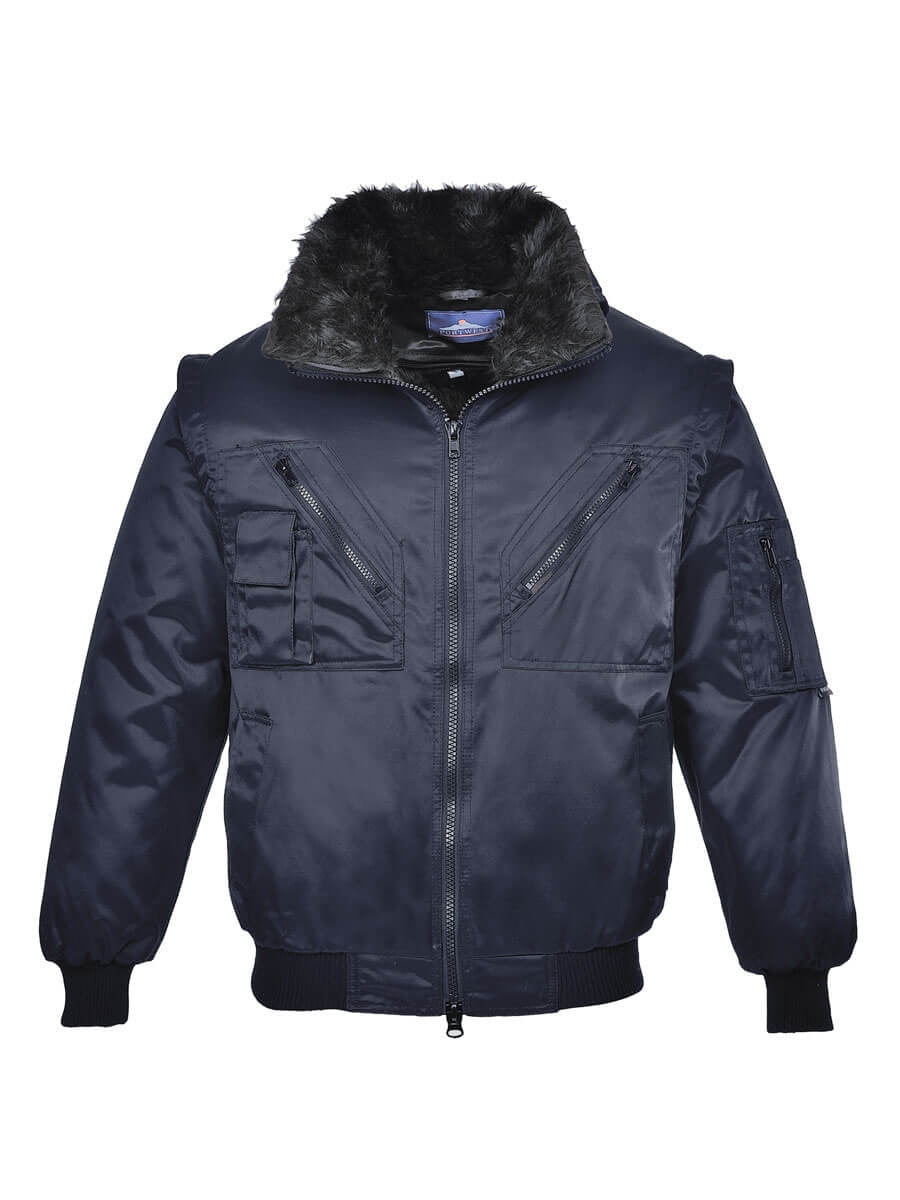 Pilotjacke PJ10 dunkelblau mit Kunstfellkragen, Frontreißverschluss, Taschen