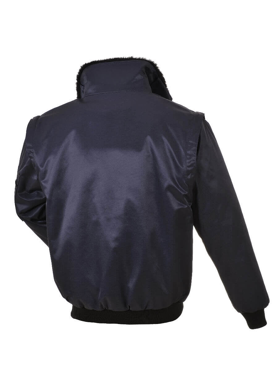 Pilotjacke PJ10 dunkelblau mit Kunstfellkragen, Rückansicht