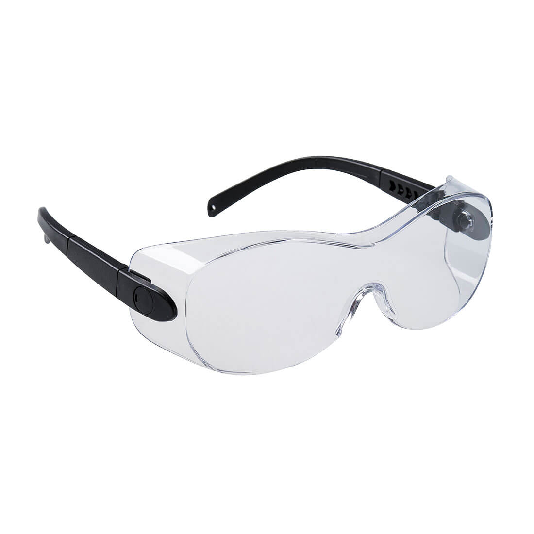 Portwest PS30 Überziehschutzbrille mit klarer Scheibe und schwarzem Rahmen