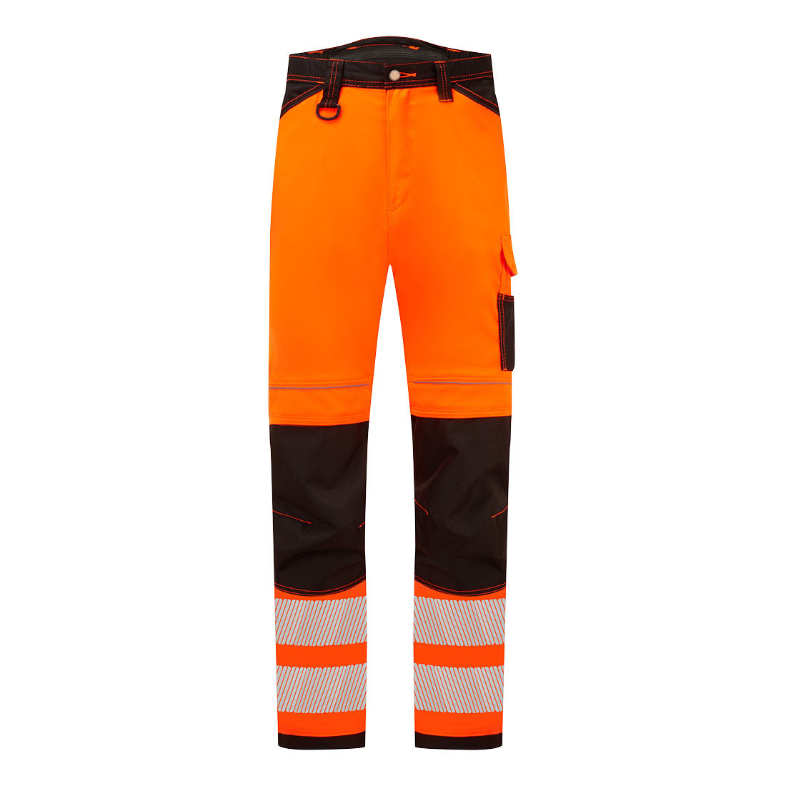 Warnschutz-Arbeitshose in Orange und Schwarz mit Knietaschen und reflektierenden Beinbändern