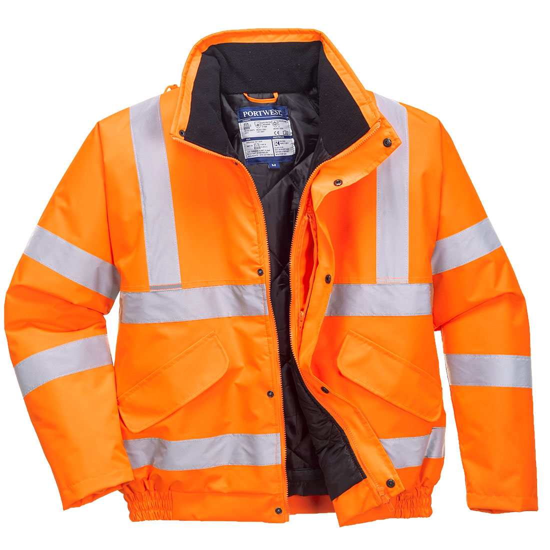 Warnschutz-Winterpilotjacke, orange mit Reflexstreifen und Frontreißverschluss