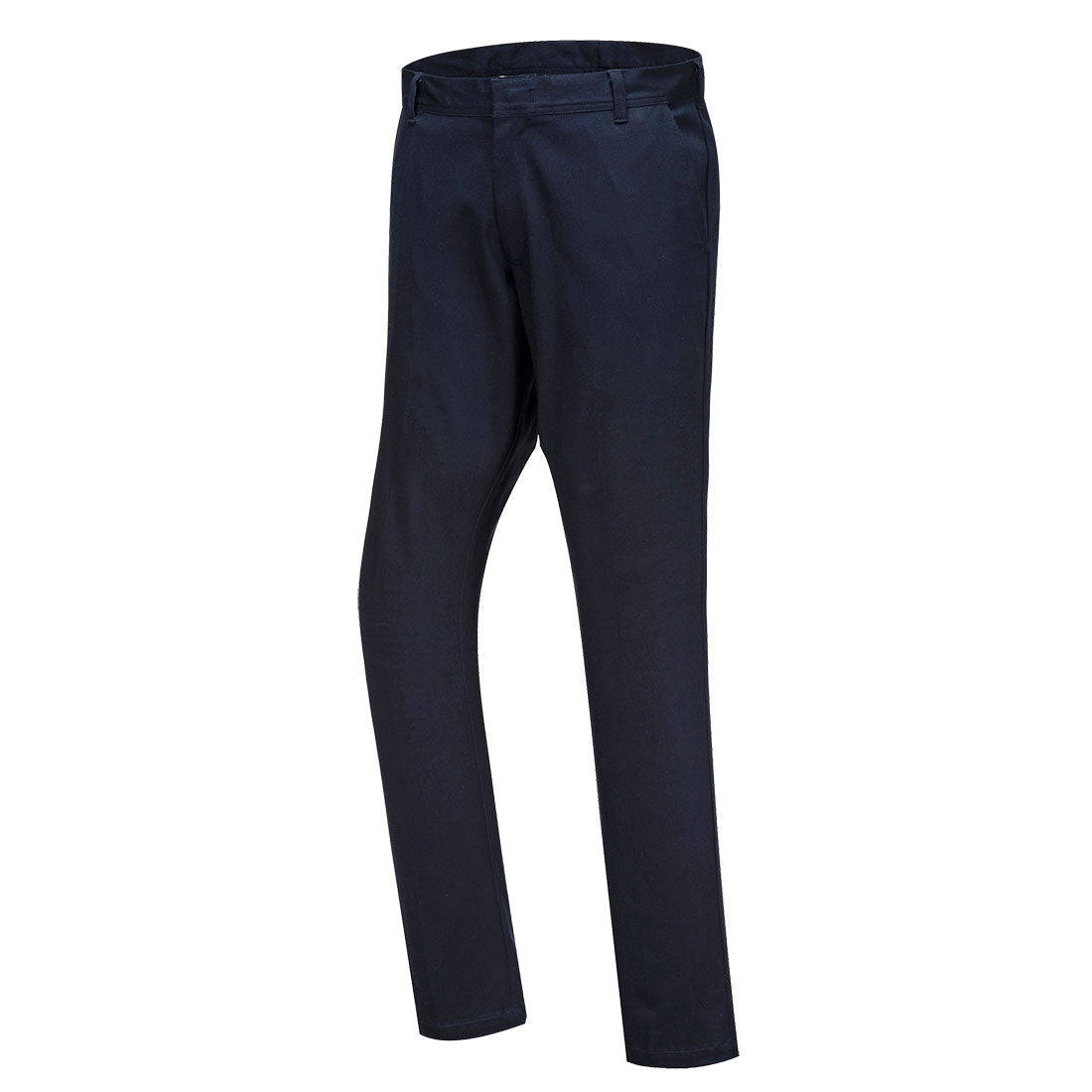 Schmal geschnittene Stretch-Chino-Bundhose in dunkelblau, vordere Taschen, Knopfverschluss