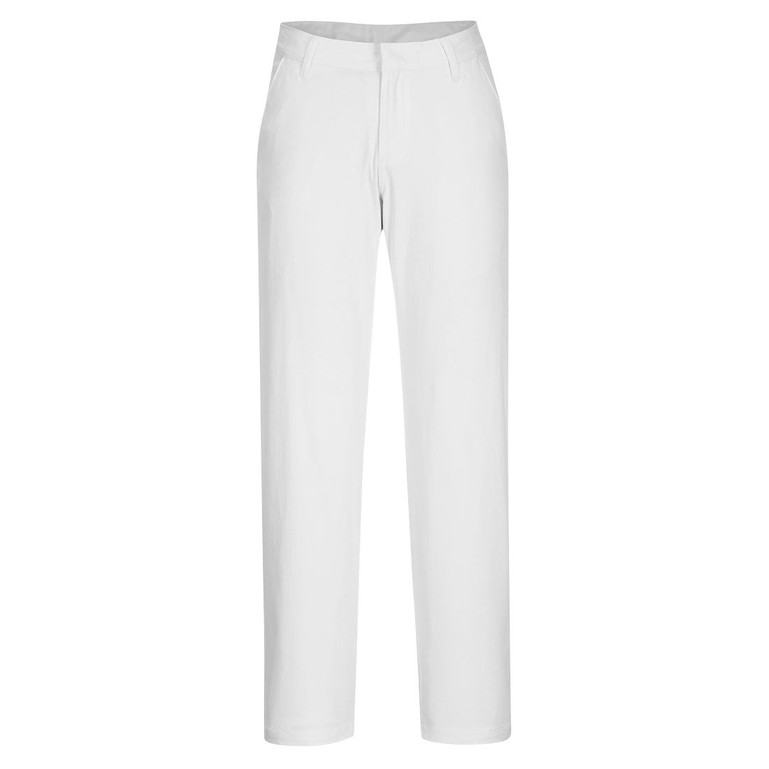 Damen Slim-Chinohose in Weiß, gerade Beinform, Bund mit Eingriff vorne