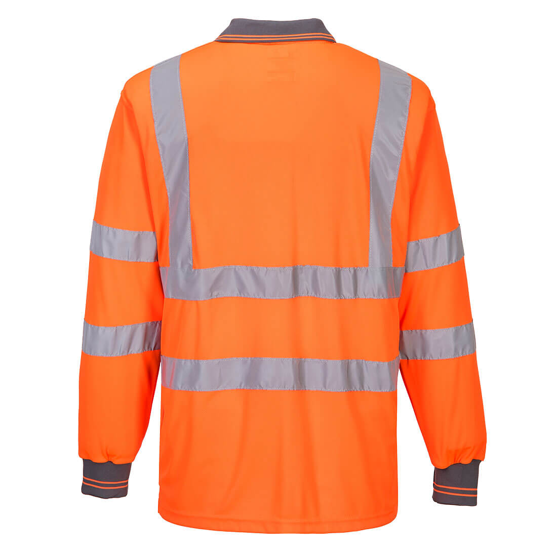 Warnschutz-Poloshirt mit Langarm, orange, reflektierende Streifen, Rückansicht