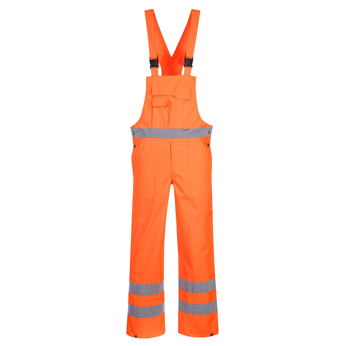 Warnschutz-Latzhose orange ungefüttert mit reflektierenden Streifen und Brustlatz