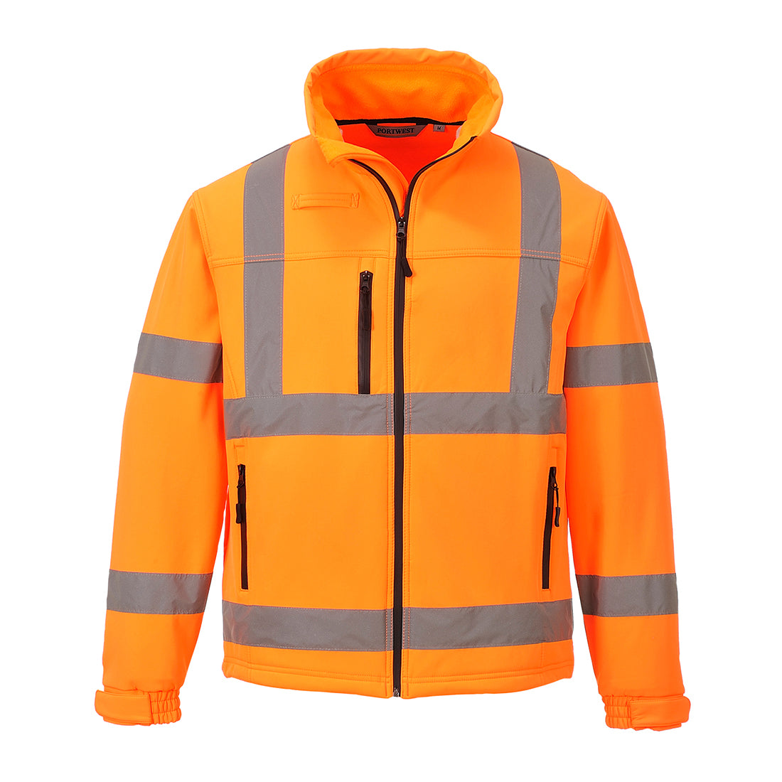 Hi-Vis Softshell-Jacke in Orange mit Kapuze, Reißverschluss und reflektierenden Streifen