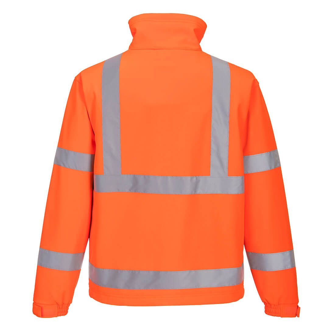 Hi-Vis Softshell-Jacke Orange mit Kapuze und reflektierenden Streifen, Rückenansicht
