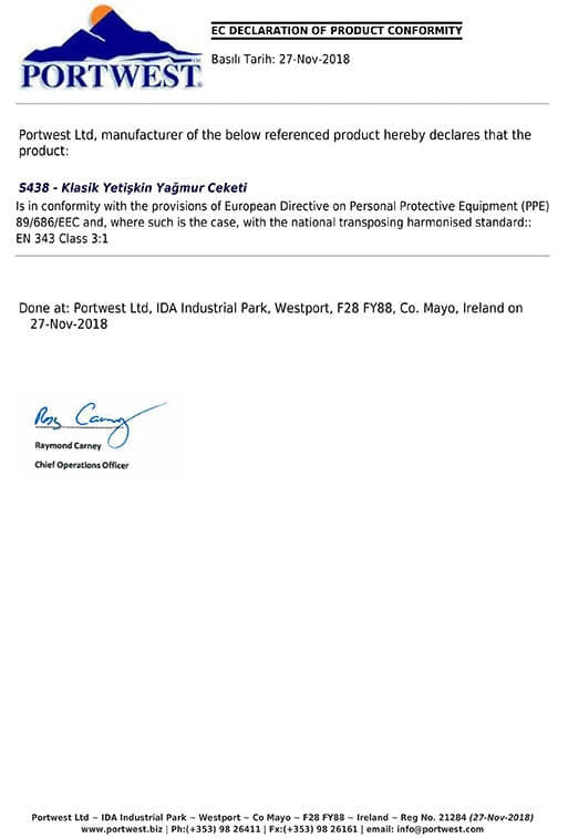 Konformitätserklärung mit Produktangaben, Datum und Unterschrift