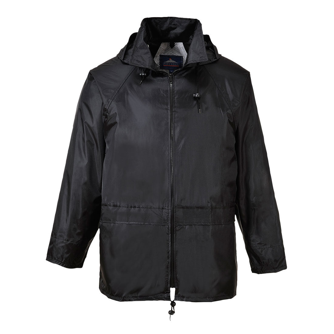 Portwest Regenjacke S440: dunkle marineblaue Jacke mit Reißverschluss und Kapuze