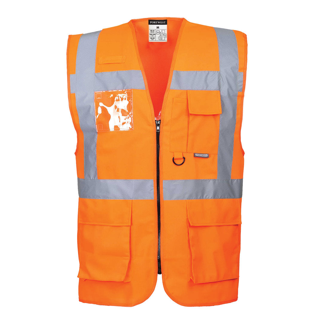 Portwest Warnweste S476 in Orange mit Reflexstreifen, Frontreißverschluss und Taschen