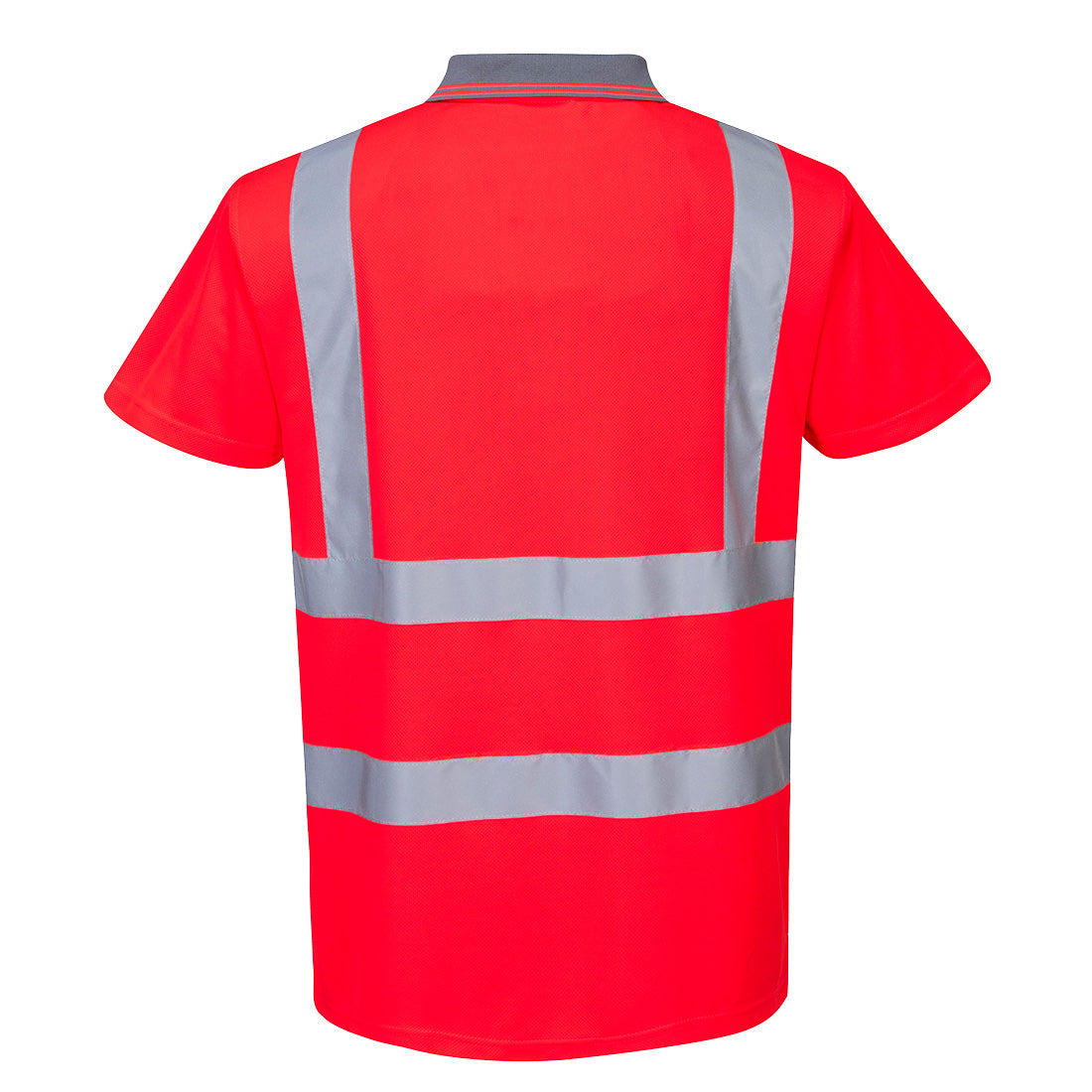 Warnschutz-Poloshirt, kurzarm, roter Rücken mit reflektierenden Streifen
