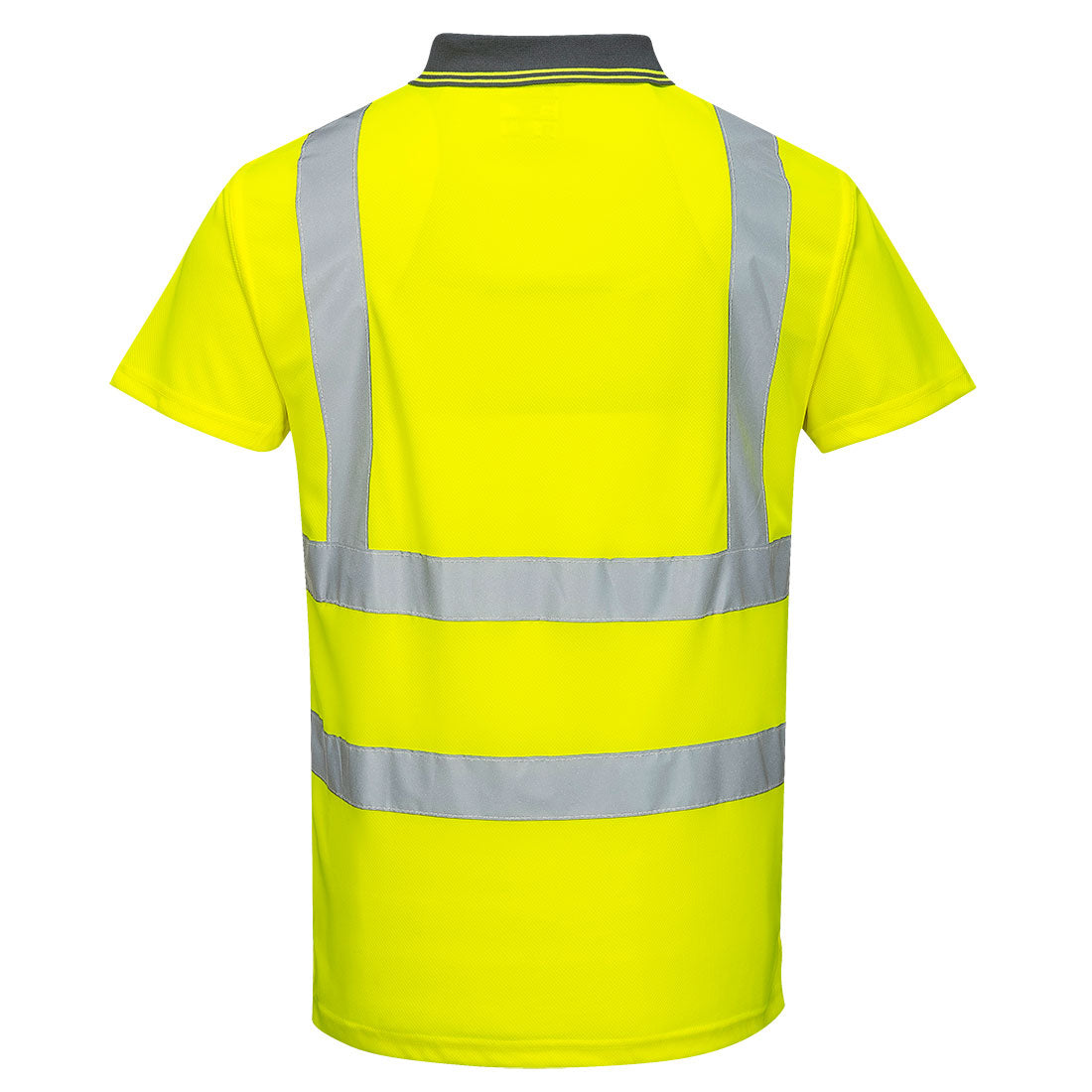 Warnschutz-Poloshirt kurzarm gelb mit reflektierenden Sicherheitsstreifen hinten