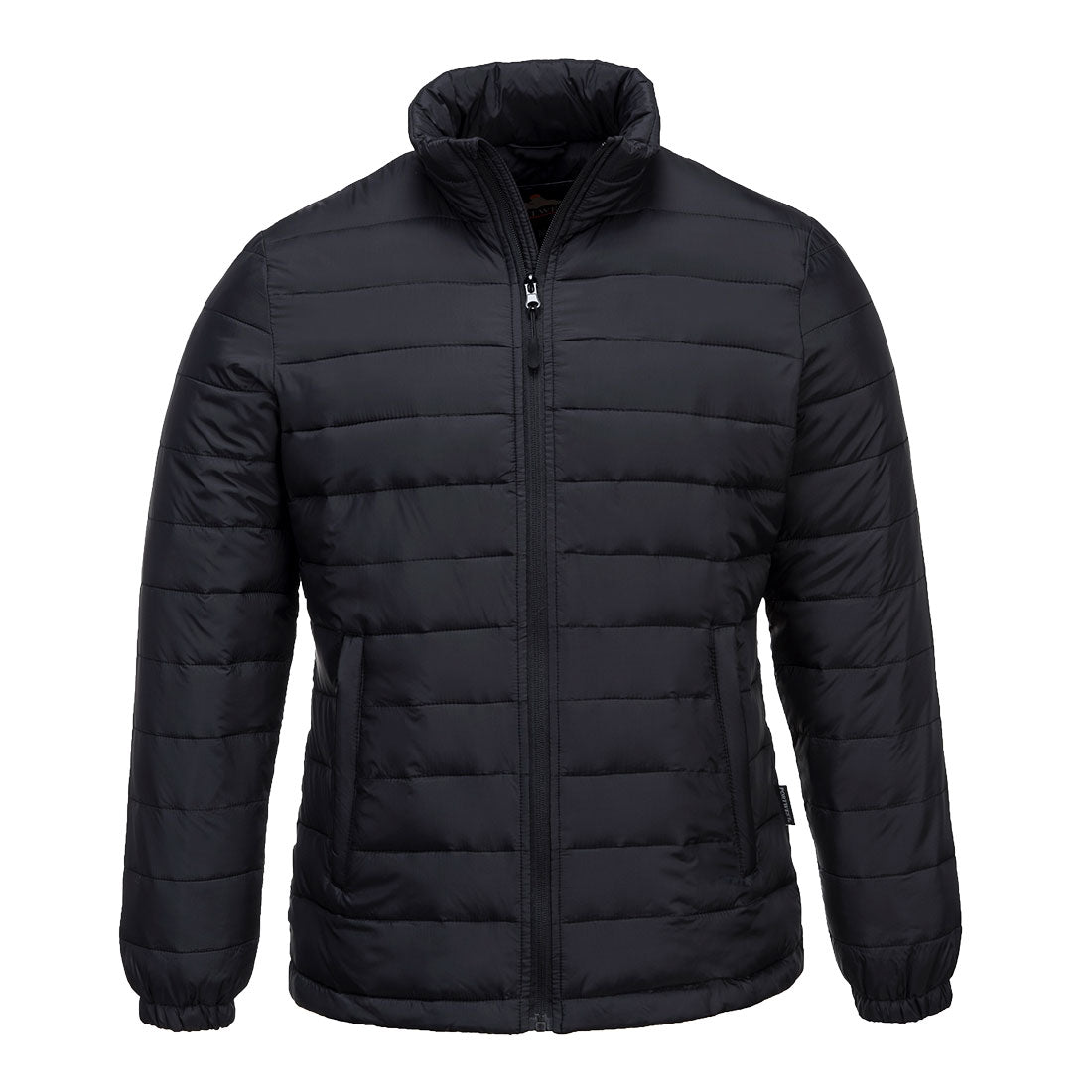 Damen-Steppjacke schwarz mit durchgehendem Reißverschluss und Steppnähten, Stehkragen