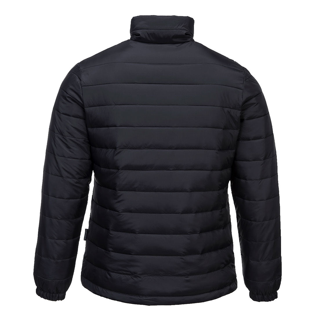 Damen-Steppjacke schwarz, rückseitig gesteppt mit Stehkragen und hoch geschlossenem Kragen