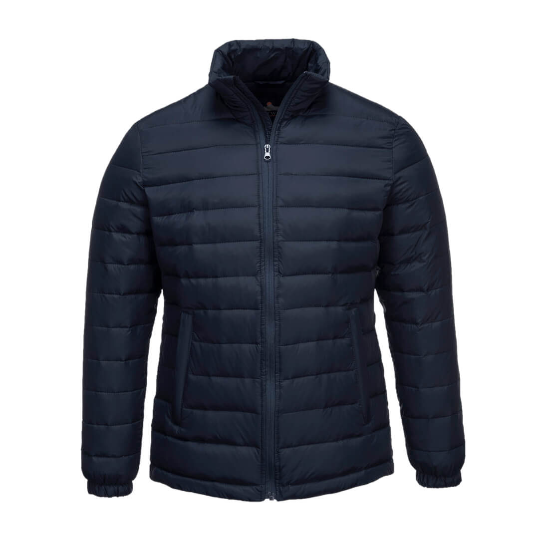 Damen-Steppjacke mit Kapuze, durchgehendem Reißverschluss, marineblau, gepolstert