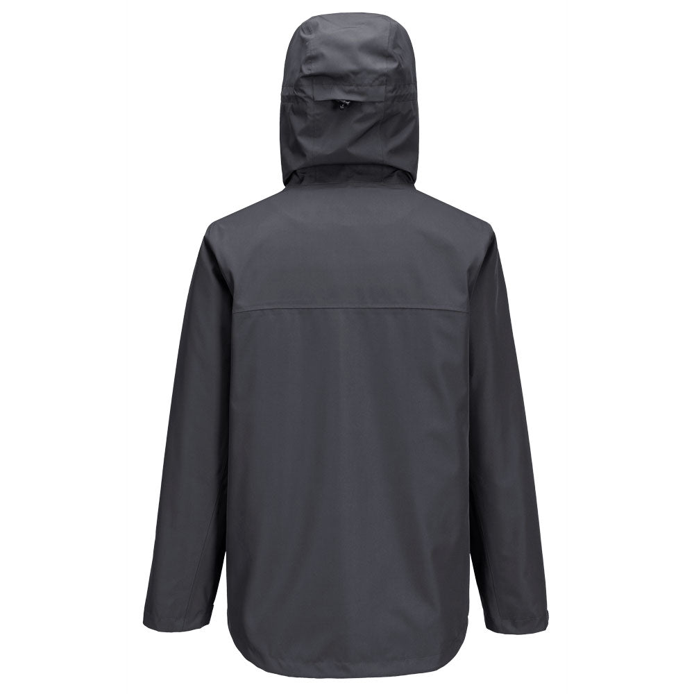 Professionelle Regenjacke S610, dunklegrau, Rückansicht mit Kapuze