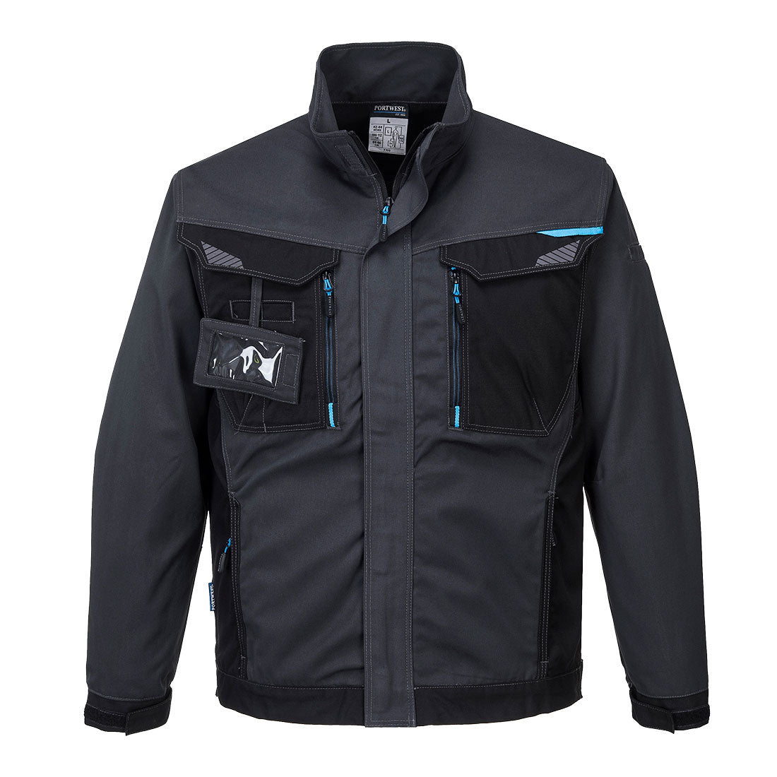 Portwest WX3 Arbeitsjacke, anthrazitfarbene Jacke mit Reißverschluss und Brusttaschen