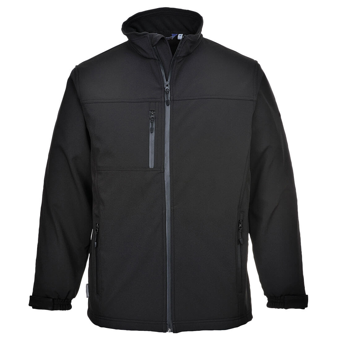 Softshelljacke mit Kapuze, durchgehendem Reißverschluss und Brusttasche, dunkel