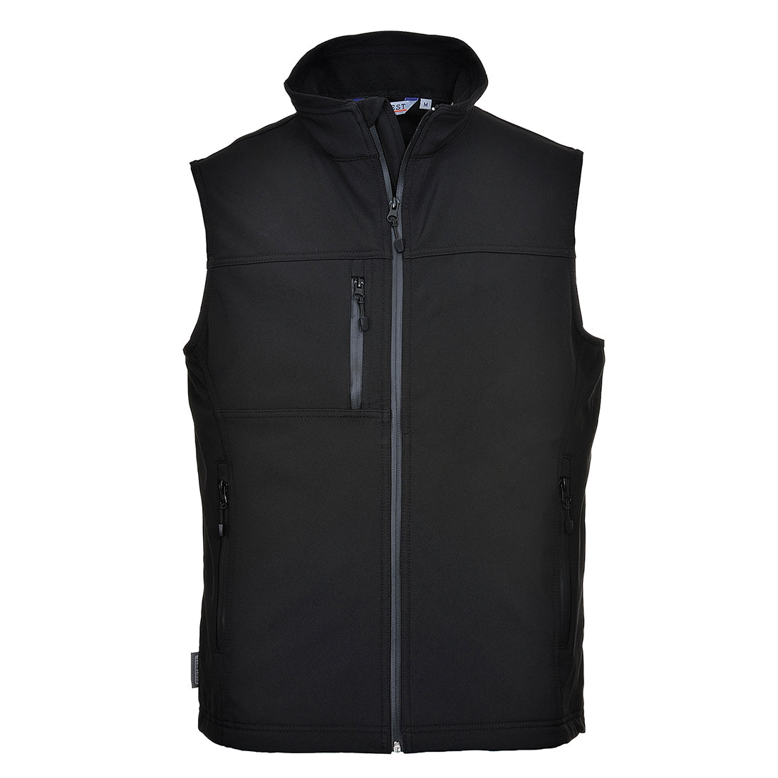 Portwest Softshellweste TK51 in Schwarz, ärmellos, durchgehender Reißverschluss