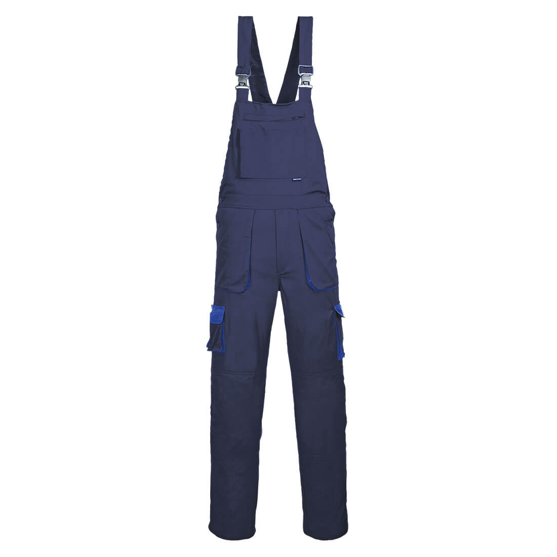 Dunkelblaue Latzhose mit Trägern, Frontlatz und seitlichen Cargotaschen